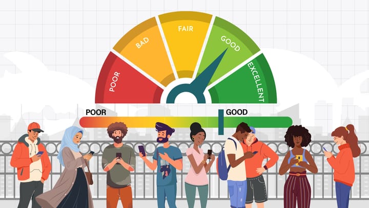 Image showing different immigrants checking their phones to see how to improve their credit. 